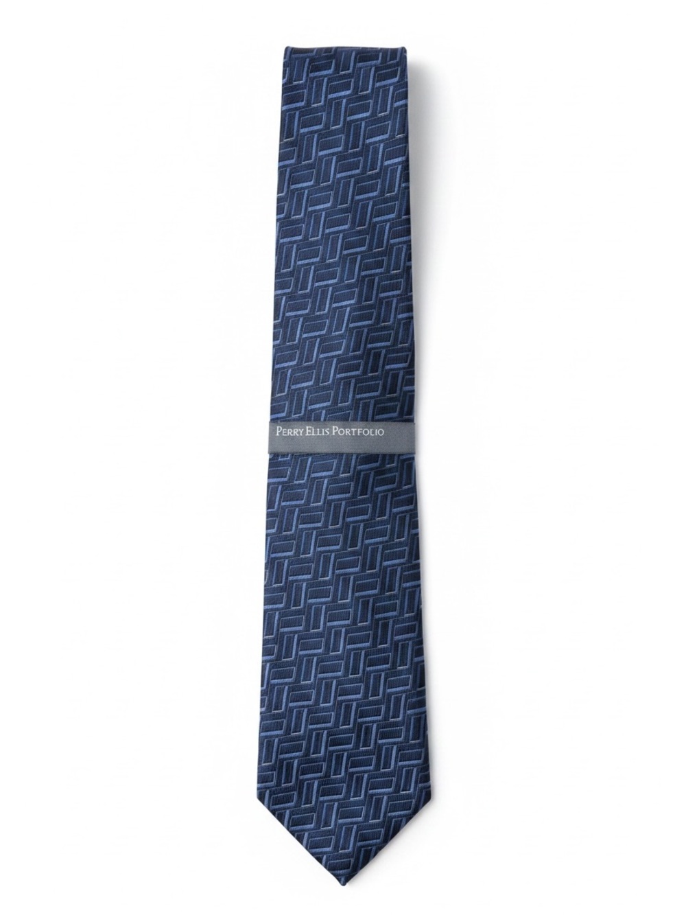 Perry Ellis Portfolio Silk Tie Classic Neck Tie Blue Geometric